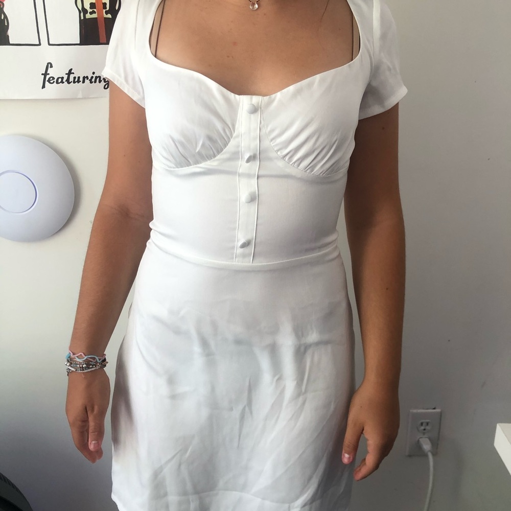 White silk mini dress